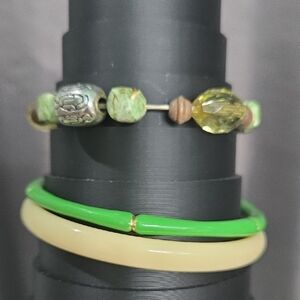 Green and Cream Beaded Bracelet Set